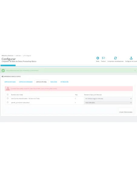 Limpiador y Optimizado de Base de Datos para PrestaShop