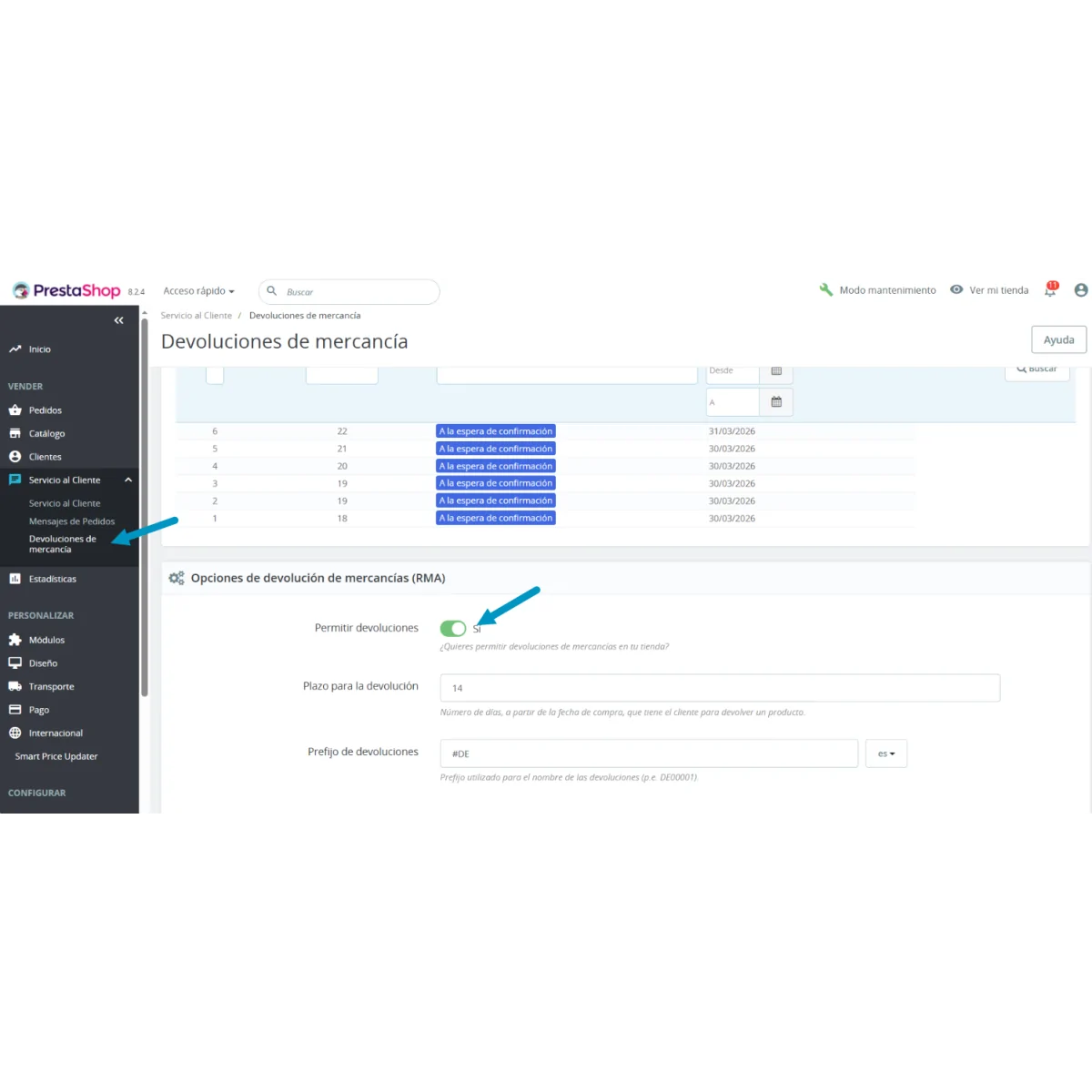 PrestaShop RMA activation
