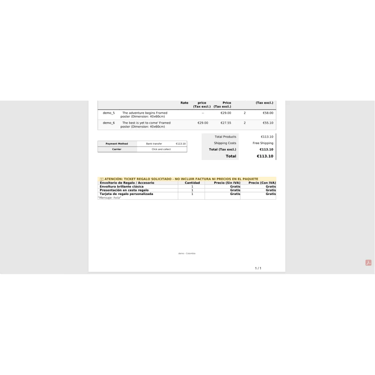 Seen on invoice