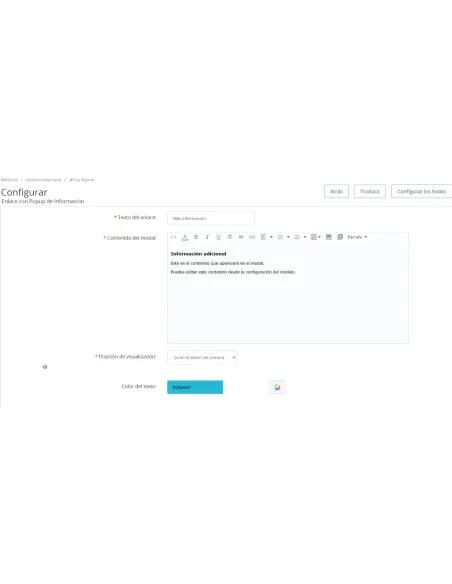 Product Info Popup: Size guide and details in windows