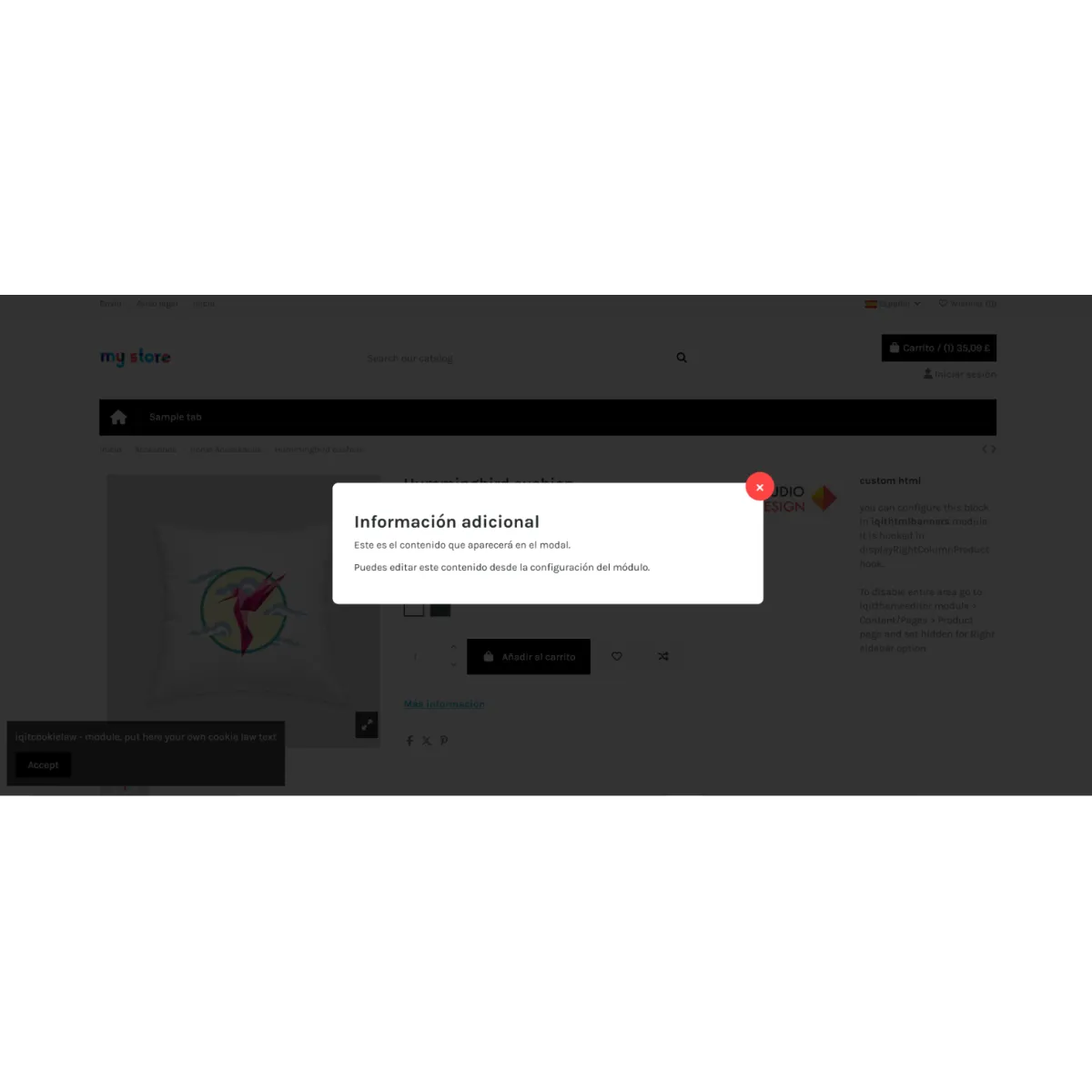 Product Info Popup: Size guide and details in windows
