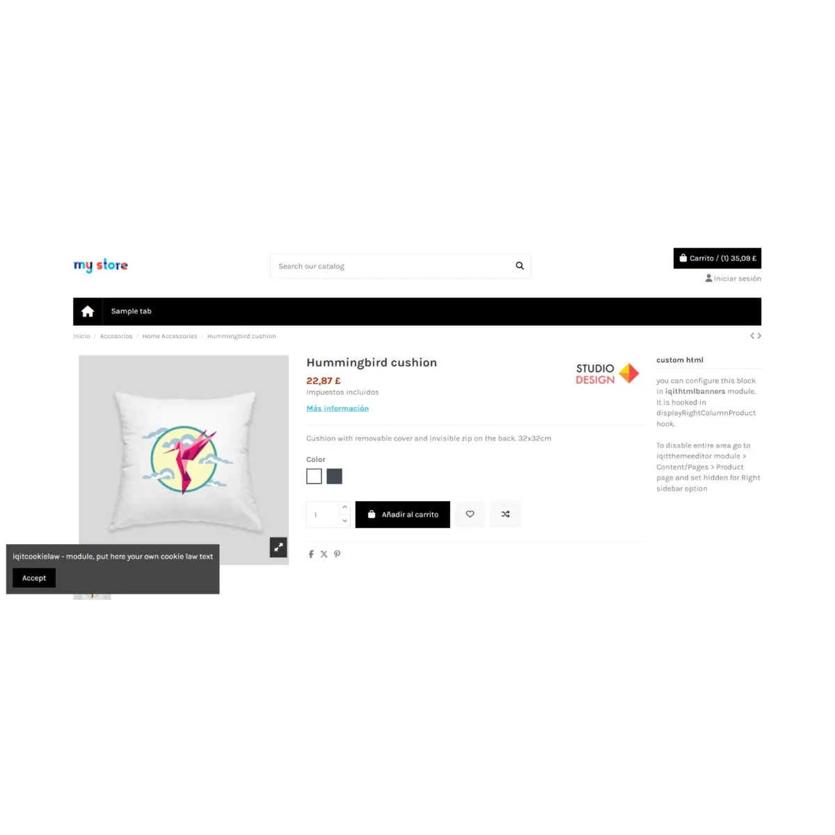 Product Info Popup: Size guide and details in windows