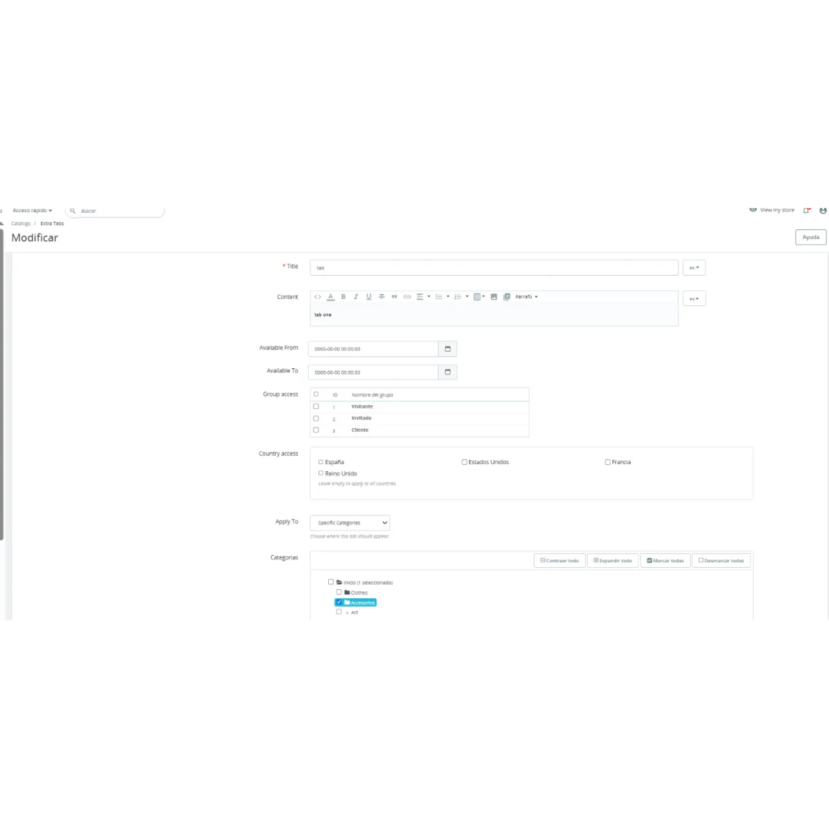 Product Extra Tabs: Custom tabs in PrestaShop