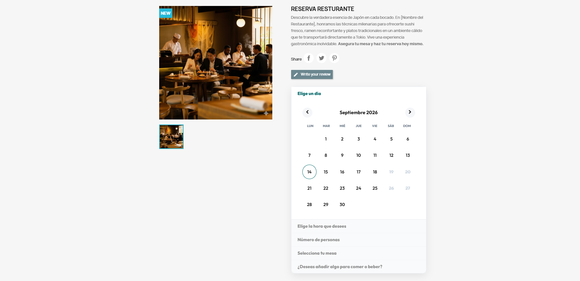 Front-office table reservation interface