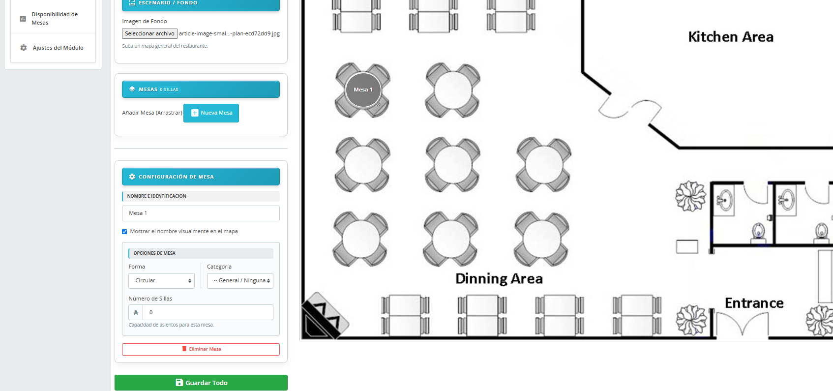 Table configuration on canvas